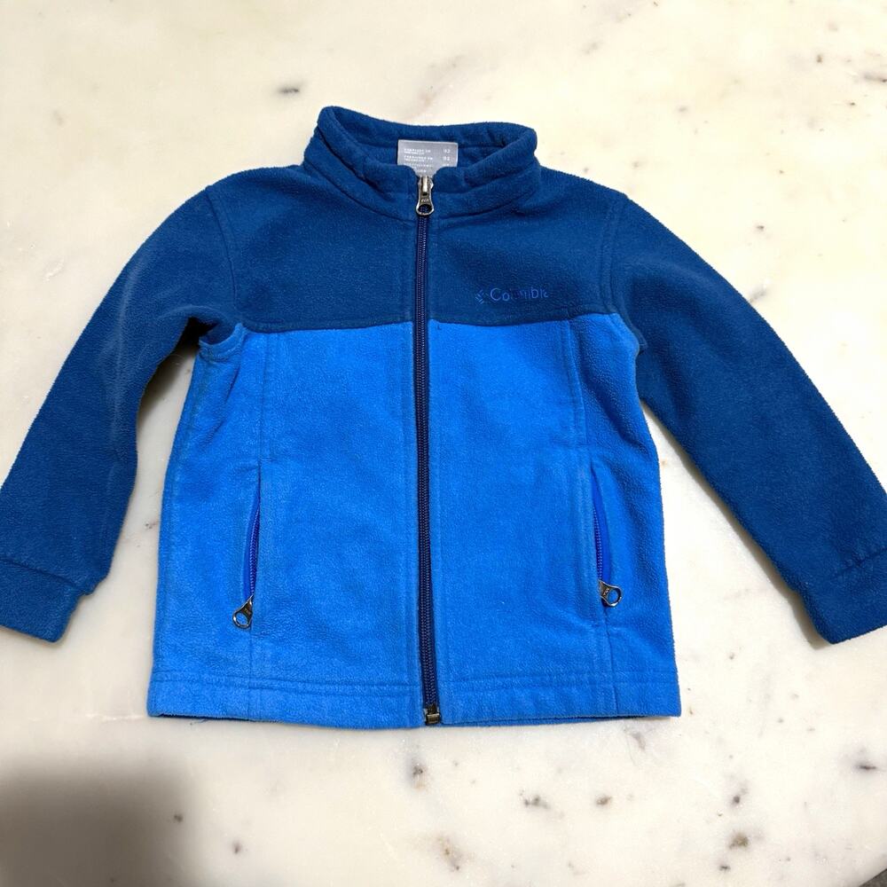 Columbia Kids Blue Colorblock Fleece Jacket Full Zip Pockets Size 3T